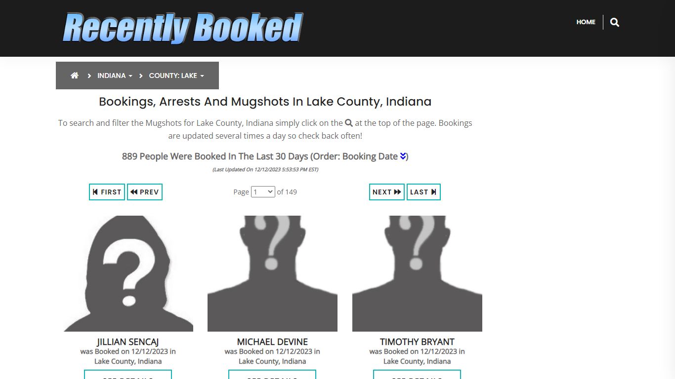Recent bookings, Arrests, Mugshots in Lake County, Indiana