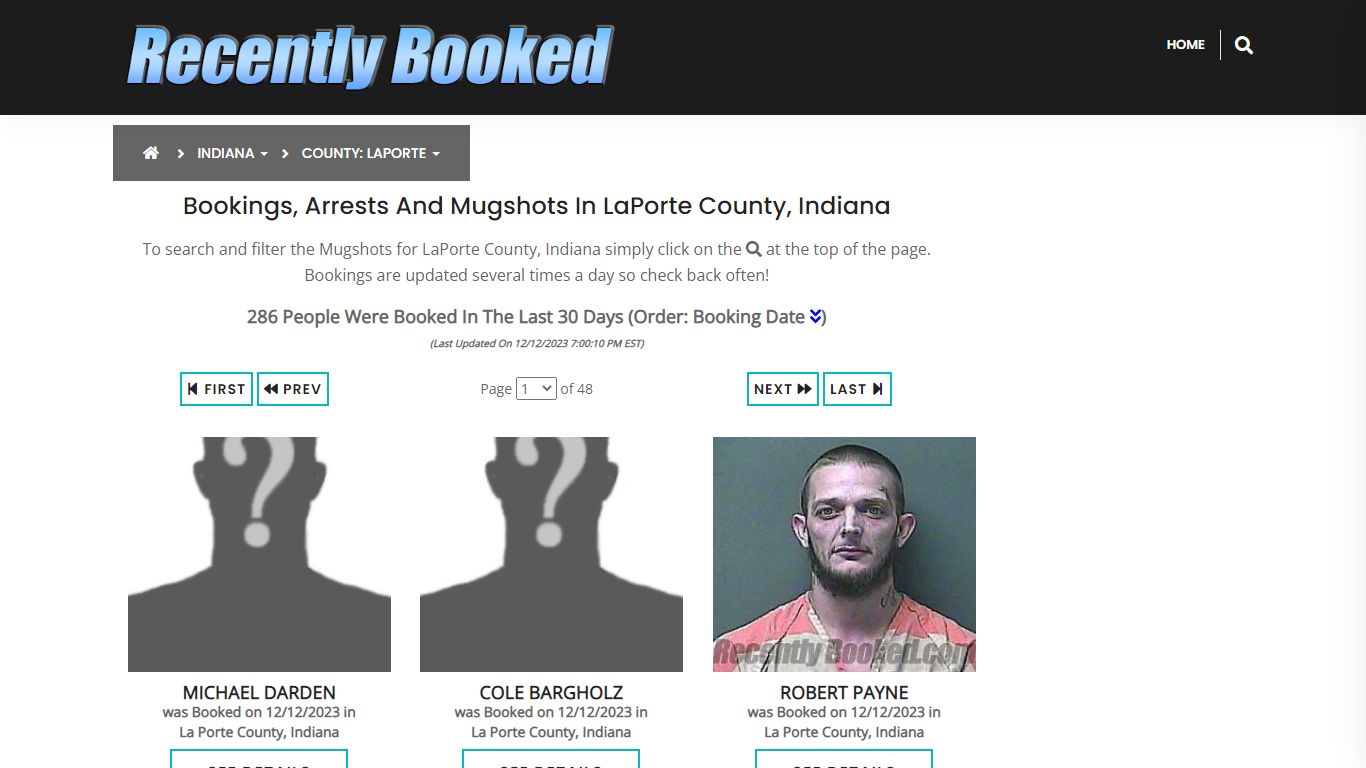 Recent bookings, Arrests, Mugshots in LaPorte County, Indiana